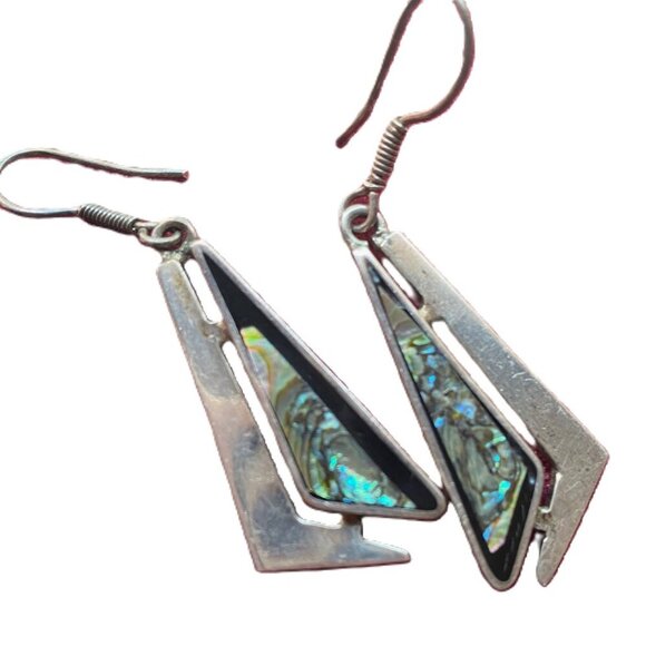 Vintage silver and abalone Mexican dangle earrings stamped 925 Mexico TC-209 - Picture 5 of 12